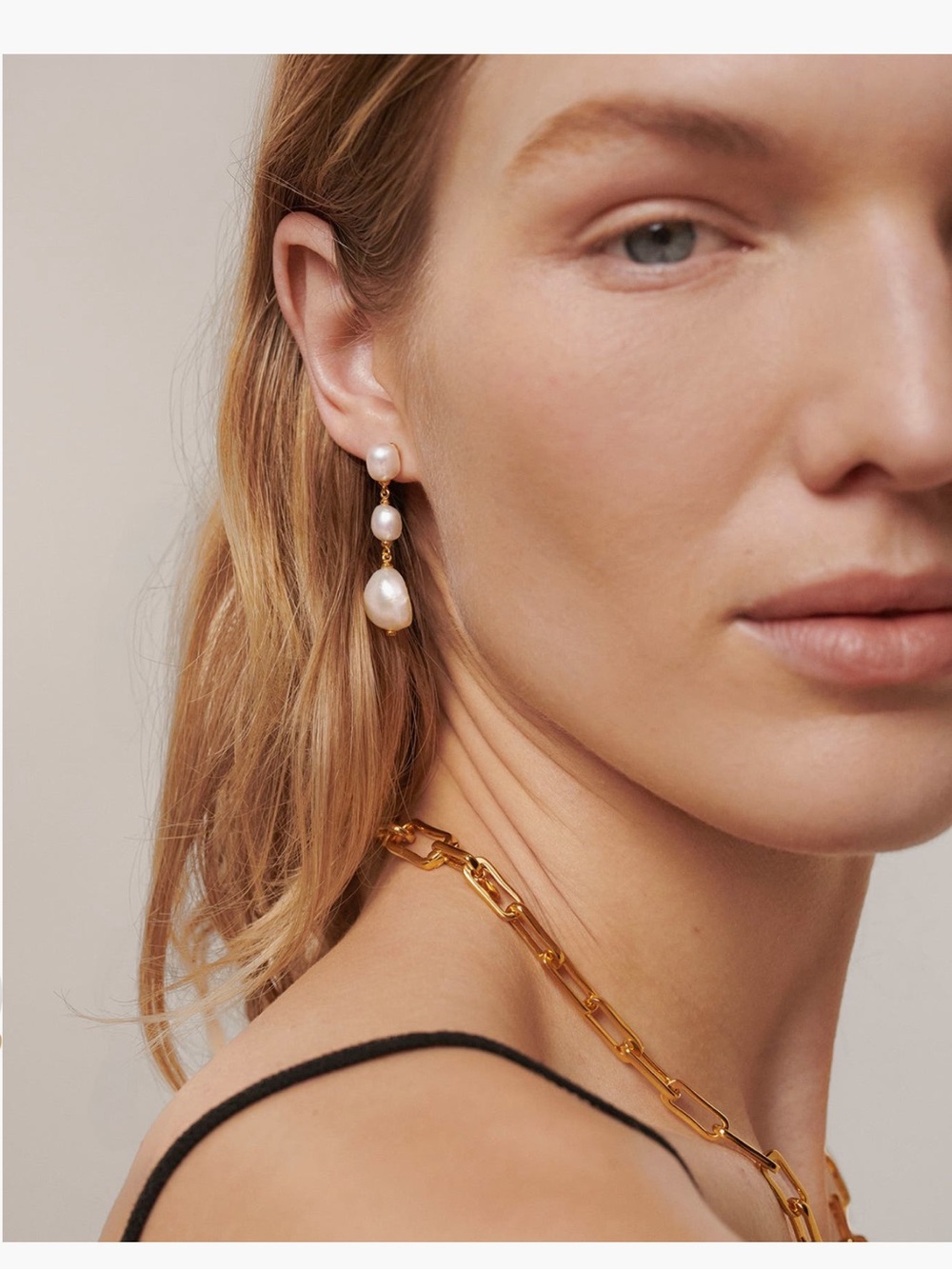 Monica Vinader Nura Reef Triple Pearl Drop Earrings Gold